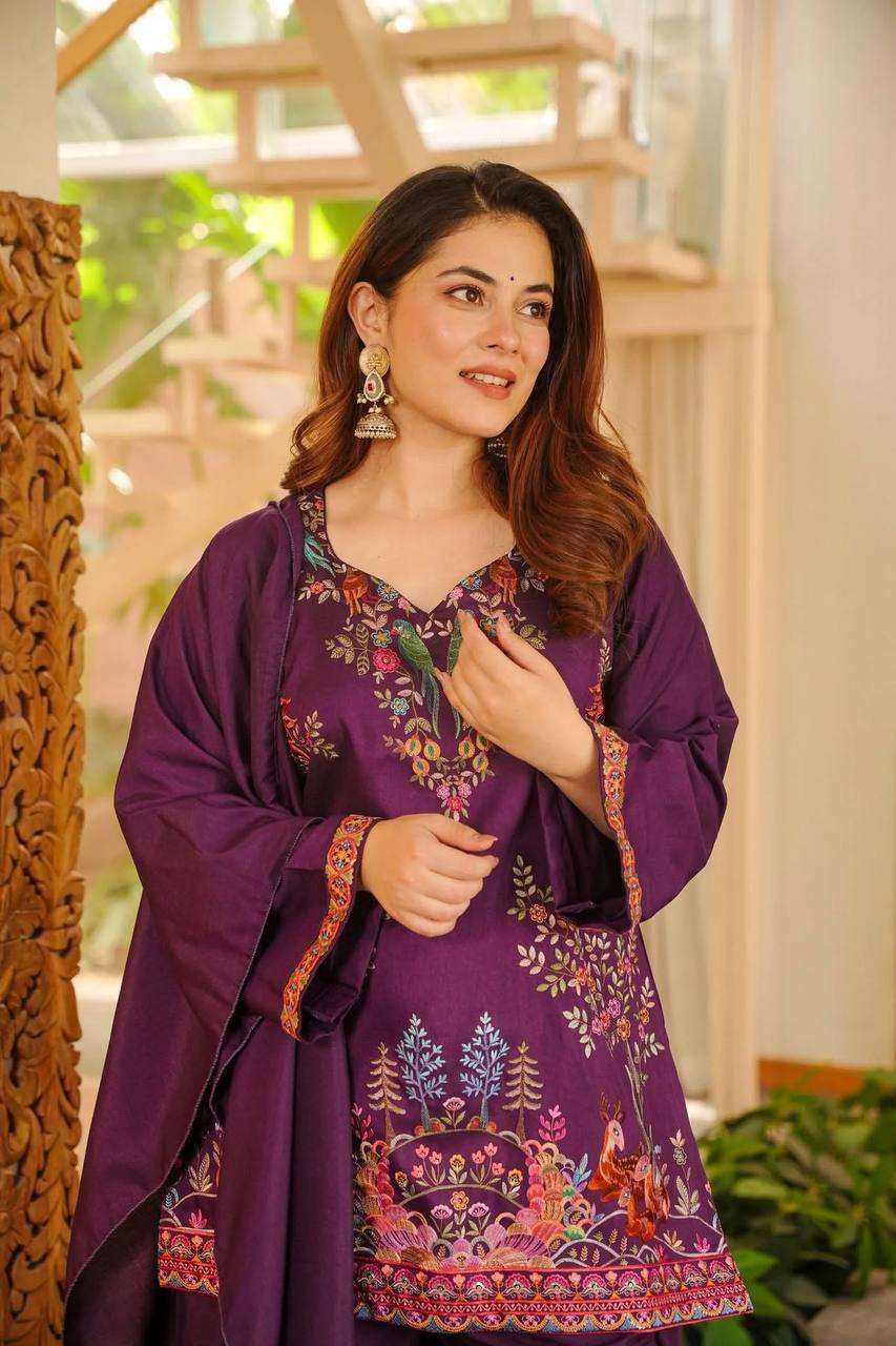 Royal Wine Thread Work Kurta Farshi Salwar Set – Elegant Ethnic Wear for Women