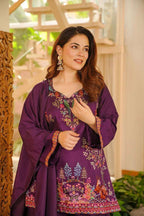 Royal Wine Thread Work Kurta Farshi Salwar Set – Elegant Ethnic Wear for Women