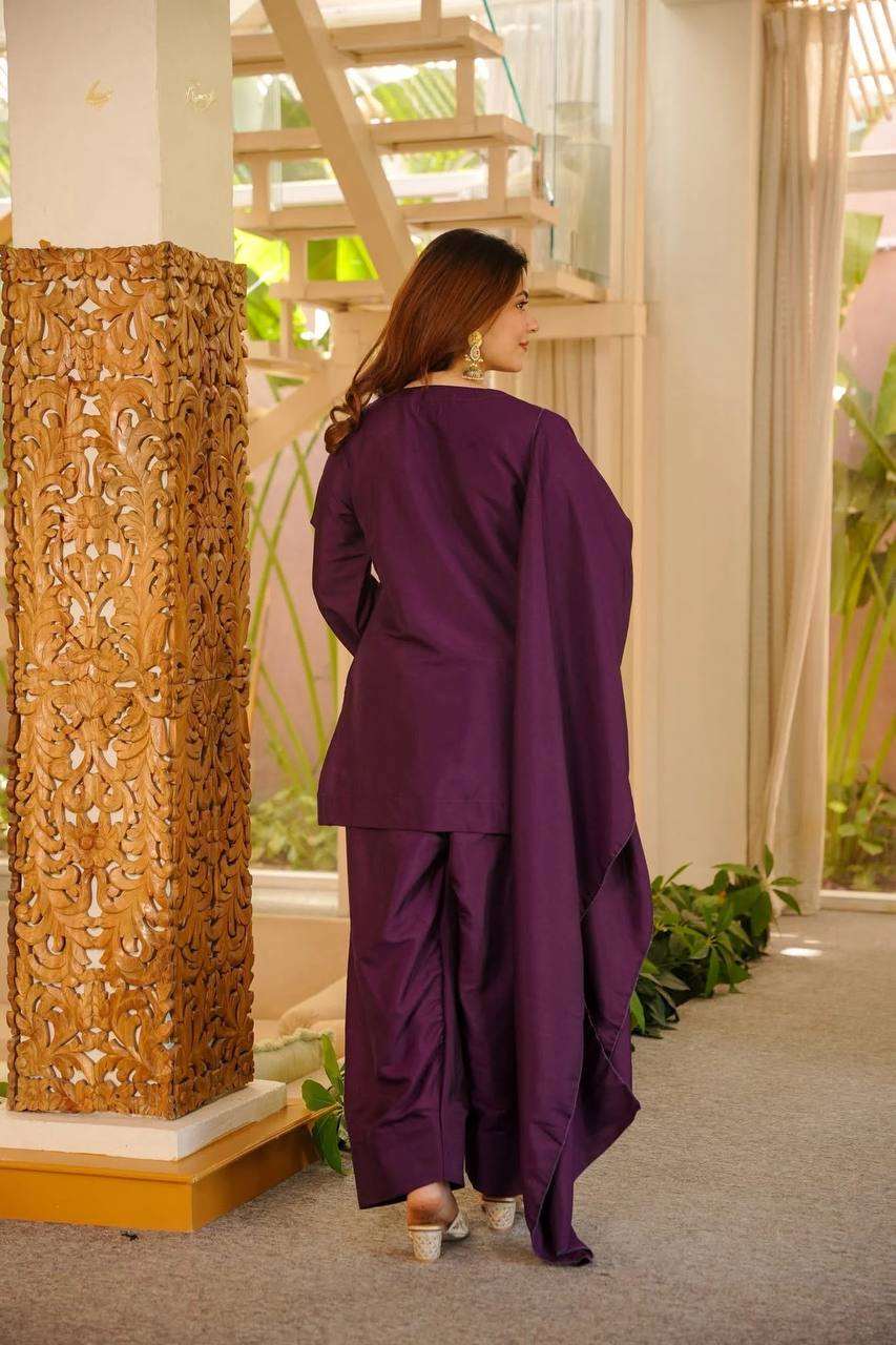 Royal Wine Thread Work Kurta Farshi Salwar Set – Elegant Ethnic Wear for Women
