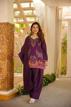 Royal Wine Thread Work Kurta Farshi Salwar Set – Elegant Ethnic Wear for Women