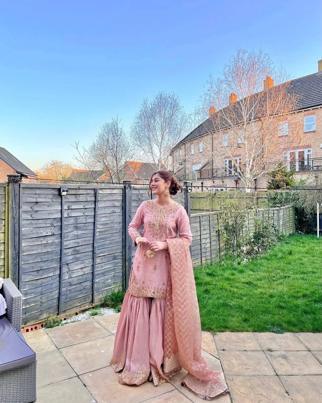 Festive Baby Pink Chinon Sharara Suit with Dupatta – 3 Piece Set