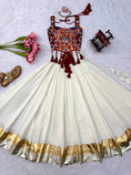 Heavy Rayon Mirror Work Choli with Flared Lehenga & Fancy Lace Detailing - Navratri Outfit