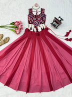 Rani Pink Heavy Rayon Mirror Work Lehenga Choli with Grand Flair & Fancy Latkan