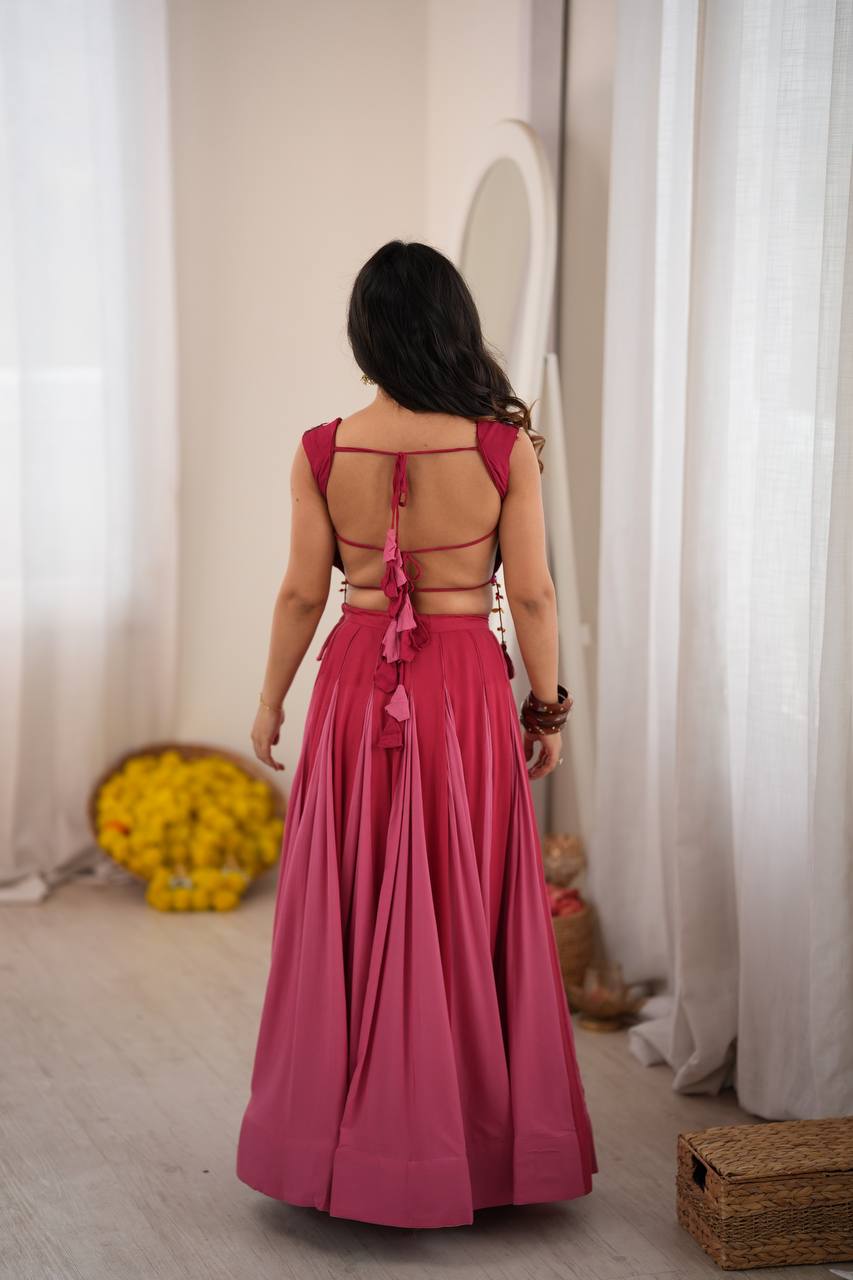 Rani Pink Heavy Rayon Mirror Work Lehenga Choli with Grand Flair & Fancy Latkan