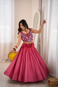 Rani Pink Heavy Rayon Mirror Work Lehenga Choli with Grand Flair & Fancy Latkan