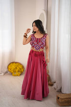 Rani Pink Heavy Rayon Mirror Work Lehenga Choli with Grand Flair & Fancy Latkan