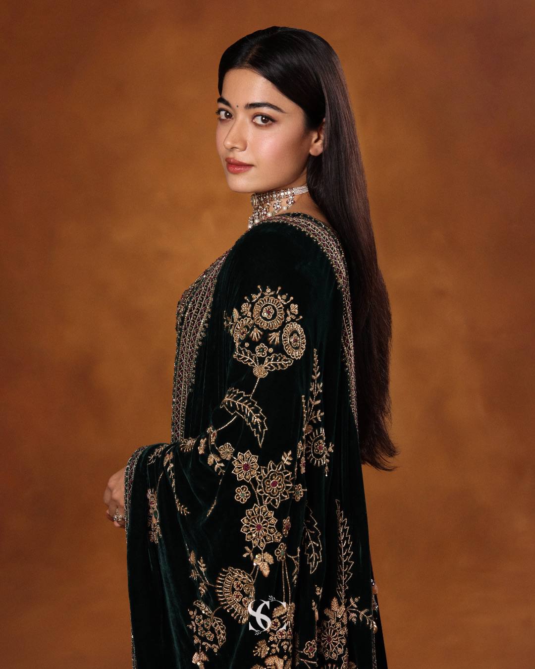 Royal Designer Wine & Emerald Green Velvet Anarkali Gown with Heavy Embroidery & Dupatta