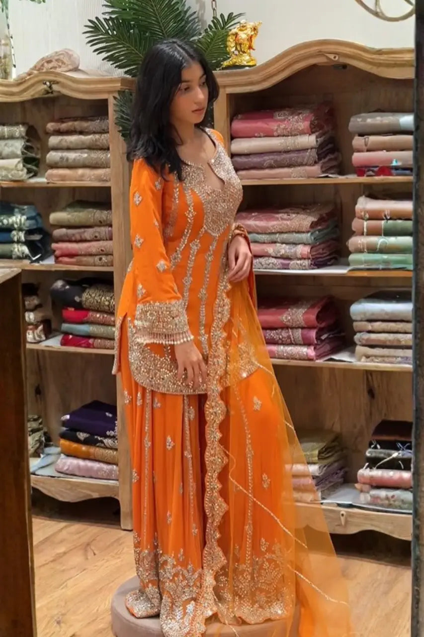 Haldi Ready Orange Suit Trending Wedding Outfit