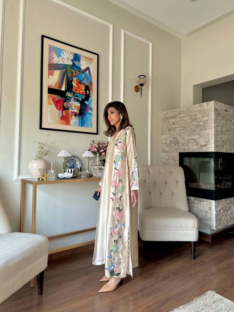 Ivory Embroidered Over Size Long Kaftan & Bottom With Dupatta For Festive Wear