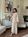 Ivory Embroidered Over Size Long Kaftan & Bottom With Dupatta For Festive Wear