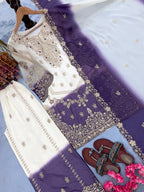Purple Ivory Embroidered Festive Suit Set with Dupatta for Celebrations