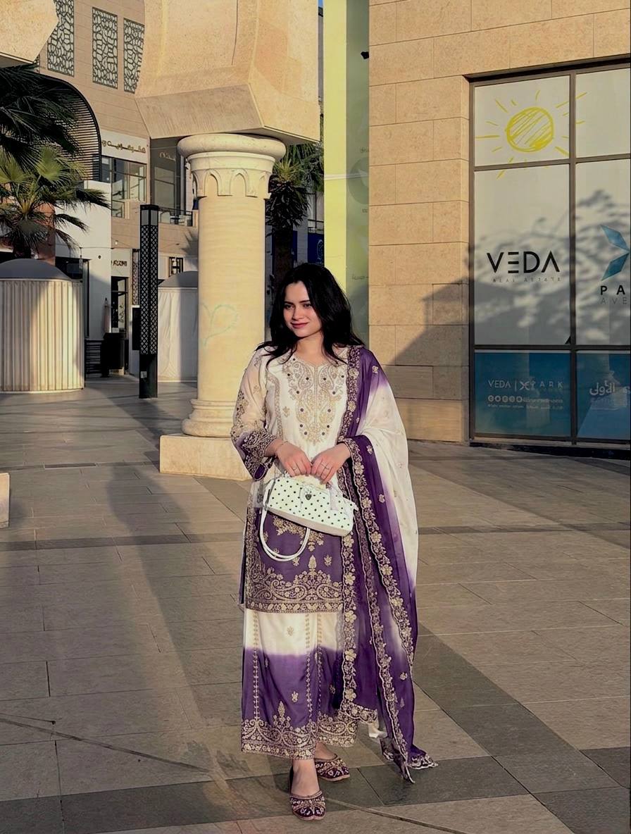 Purple Ivory Embroidered Festive Suit Set with Dupatta for Celebrations
