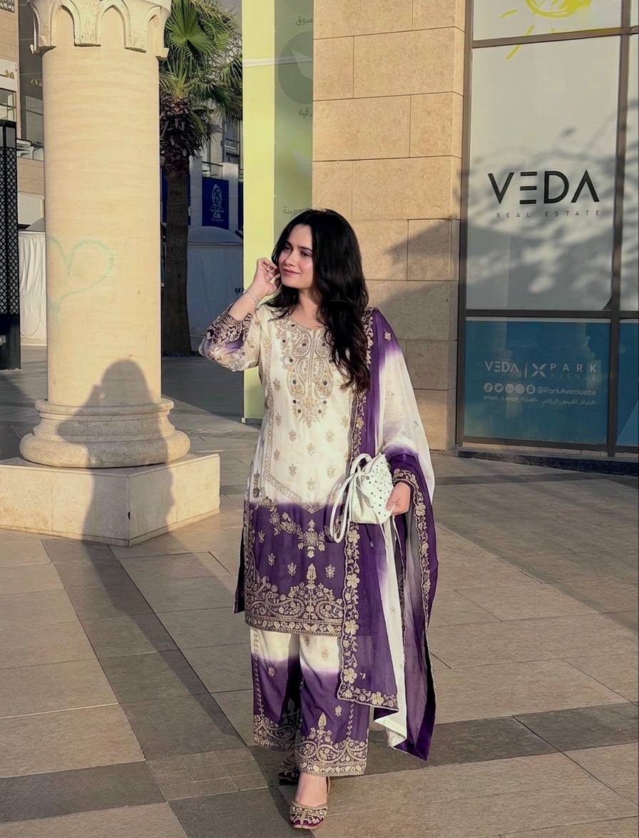 Purple Ivory Embroidered Festive Suit Set with Dupatta for Celebrations