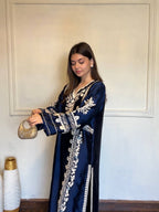 Graceful Navy Blue Festive Satin Rayon Over Size Long Kaftan & Bottom With Dupatta