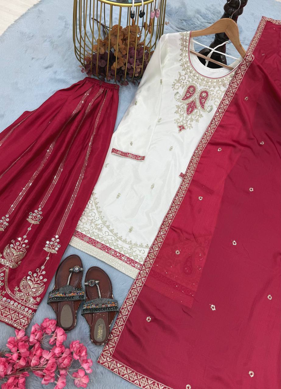Traditional Embroidered Kurti With Palazzo Suit Set for Festivals & Celebrations