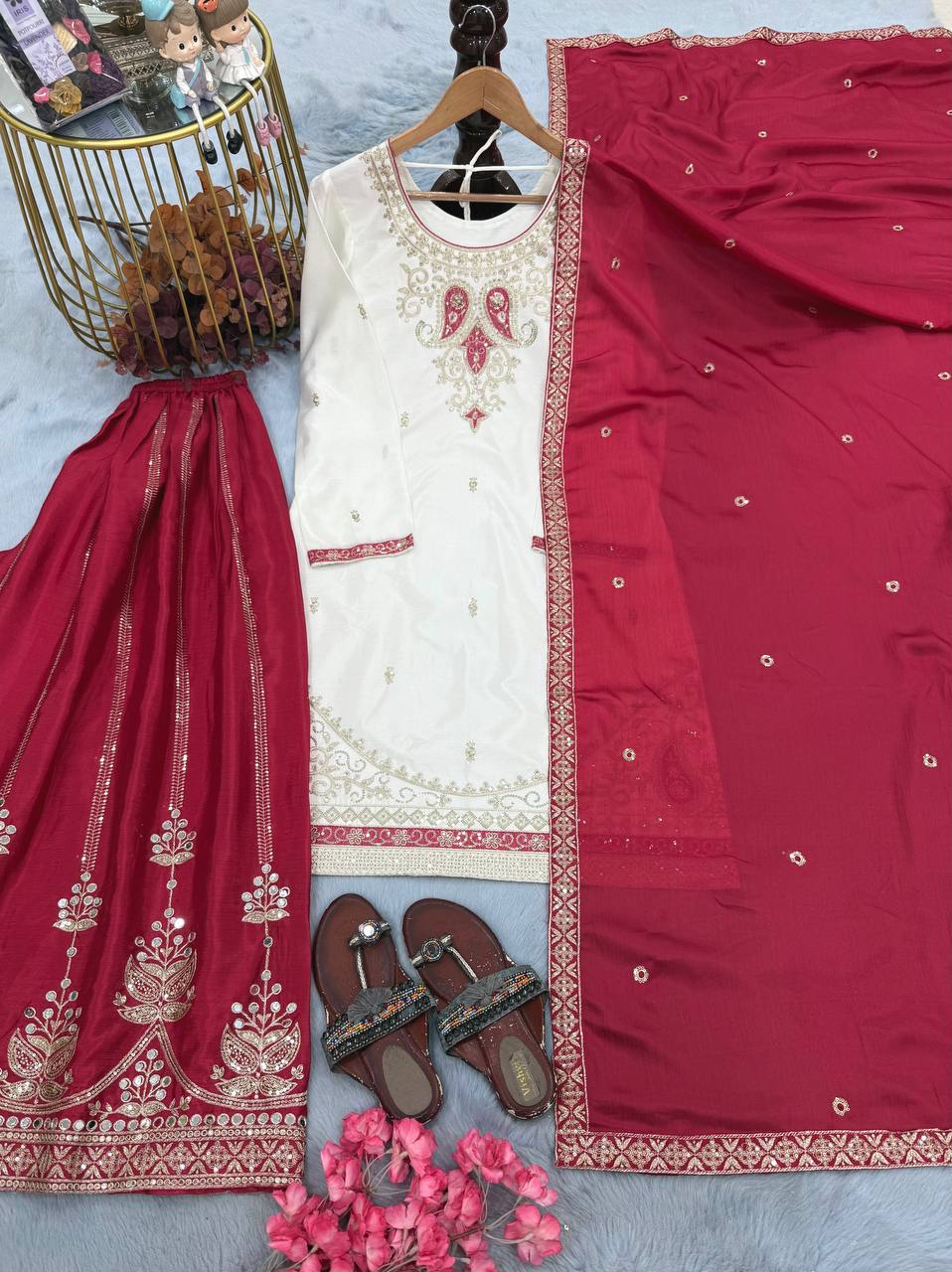 Traditional Embroidered Kurti With Palazzo Suit Set for Festivals & Celebrations