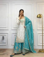 Traditional Embroidered Kurti With Palazzo Suit Set for Festivals & Celebrations