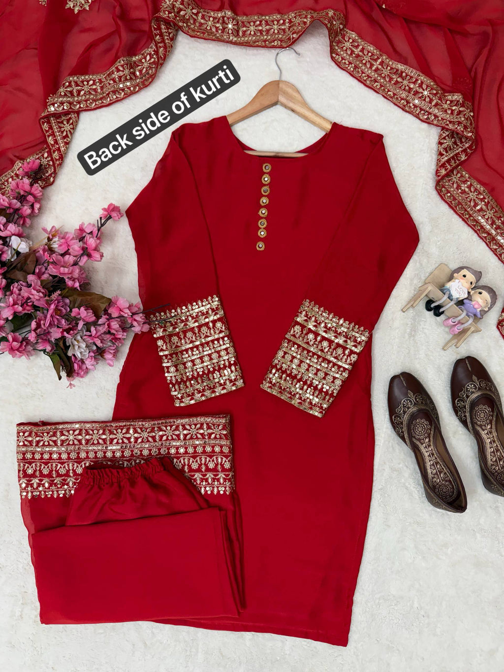 Beautiful Rangoli Silk Sequence and Zari Embroidery Work Kurti Palazzo Set For Festivals