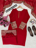 Beautiful Rangoli Silk Sequence and Zari Embroidery Work Kurti Palazzo Set For Festivals