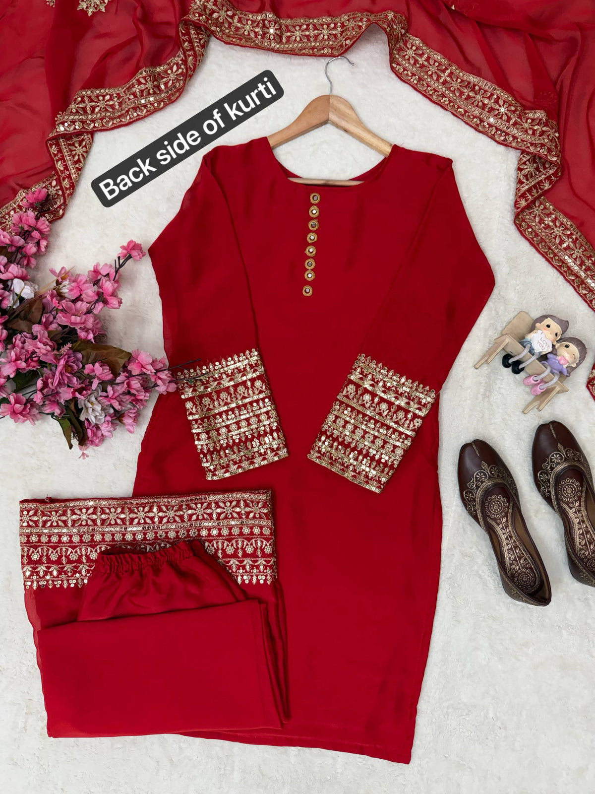Beautiful Rangoli Silk Sequence and Zari Embroidery Work Kurti Palazzo Set For Festivals