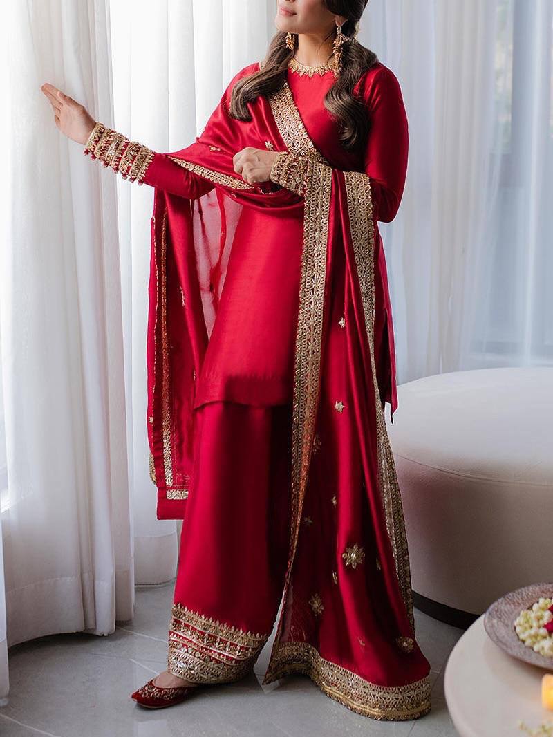 Beautiful Rangoli Silk Sequence and Zari Embroidery Work Kurti Palazzo Set For Festivals