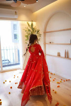 Karwa Chauth Special Red Georgette Anarkali Suit with Sequin Embroidery & Dupatta