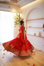 Karwa Chauth Special Red Georgette Anarkali Suit with Sequin Embroidery & Dupatta