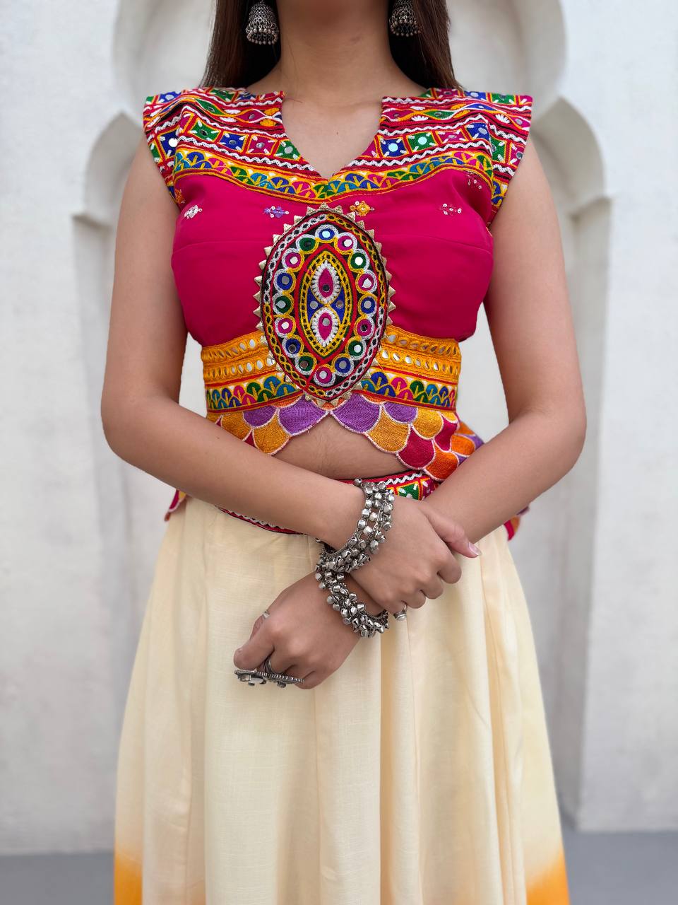 Roman Blouse With Printed Cotton Lehenga For Garba - Choose a different look this Navratri