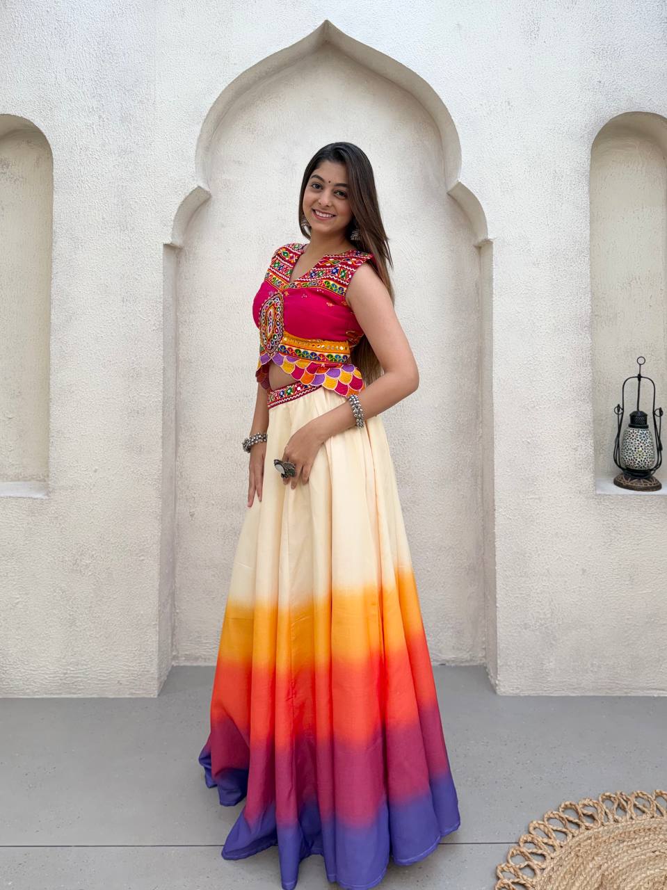 Roman Blouse With Printed Cotton Lehenga For Garba - Choose a different look this Navratri