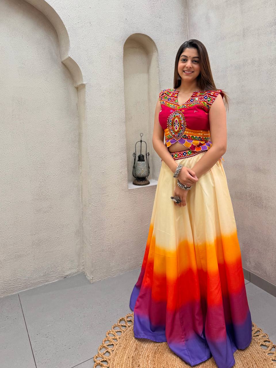 Roman Blouse With Printed Cotton Lehenga For Garba - Choose a different look this Navratri