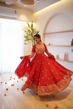 Karwa Chauth Special Red Georgette Anarkali Suit with Sequin Embroidery & Dupatta