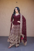 Embroidered Multi-Sequin Gown Pant Dupatta Set for Festive & Wedding Wear