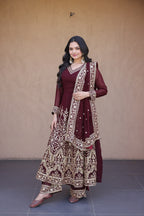 Embroidered Multi-Sequin Gown Pant Dupatta Set for Festive & Wedding Wear