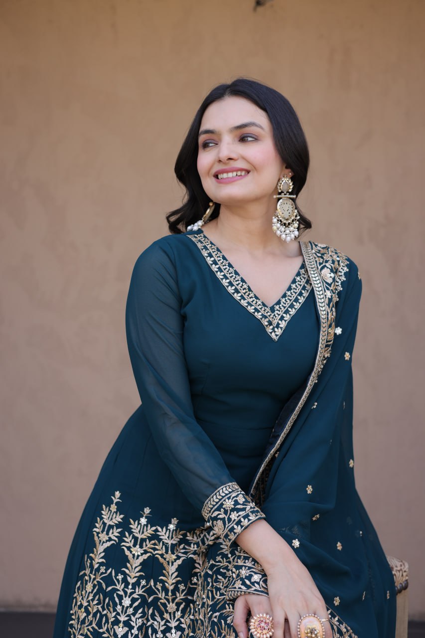 Embroidered Multi-Sequin Gown Pant Dupatta Set for Festive & Wedding Wear