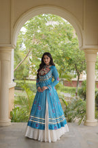 Festive Garba Bandhani Kurti with Kutchi Patchwork & Full Flared Cotton Lehenga