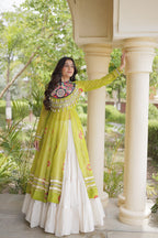 Festive Garba Bandhani Kurti with Kutchi Patchwork & Full Flared Cotton Lehenga