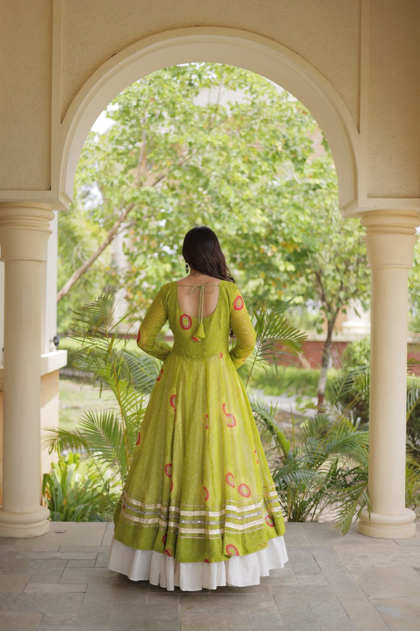 Festive Garba Bandhani Kurti with Kutchi Patchwork & Full Flared Cotton Lehenga