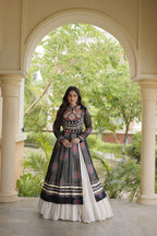 Festive Garba Bandhani Kurti with Kutchi Patchwork & Full Flared Cotton Lehenga