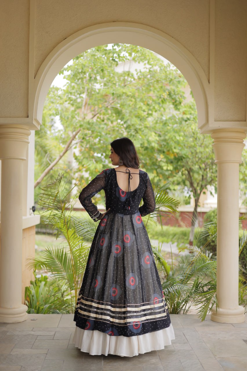 Festive Garba Bandhani Kurti with Kutchi Patchwork & Full Flared Cotton Lehenga