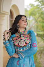 Festive Garba Bandhani Kurti with Kutchi Patchwork & Full Flared Cotton Lehenga