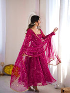 Festive Bandhani Print Anarkali Suit Set with Mirror Work Dupatta – Diwali & Wedding Wear