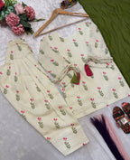 Kids Off-White Cameric Cotton Kurti Farshi Slawar Suit | Ages 6 Months–15 Years