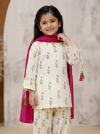 Kids Off-White Cameric Cotton Kurti Farshi Slawar Suit | Ages 6 Months–15 Years