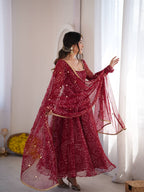 Festive Bandhani Print Anarkali Suit Set with Mirror Work Dupatta – Diwali & Wedding Wear