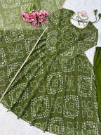 Festive Bandhani Print Anarkali Suit Set with Mirror Work Dupatta – Diwali & Wedding Wear