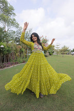 Navratri Georgette Bandhani Print work with Kutchi Patchwork Long Gown For Garba