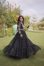 Navratri Georgette Bandhani Print work with Kutchi Patchwork Long Gown For Garba