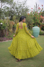 Navratri Georgette Bandhani Print work with Kutchi Patchwork Long Gown For Garba