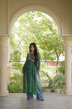 Bandhani Print Kutchi Patchwork Georgette Long Kurti for Festive Wear