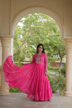 Long Flared Lehariya Print Georgette Gown Perfect For Navratri Festival